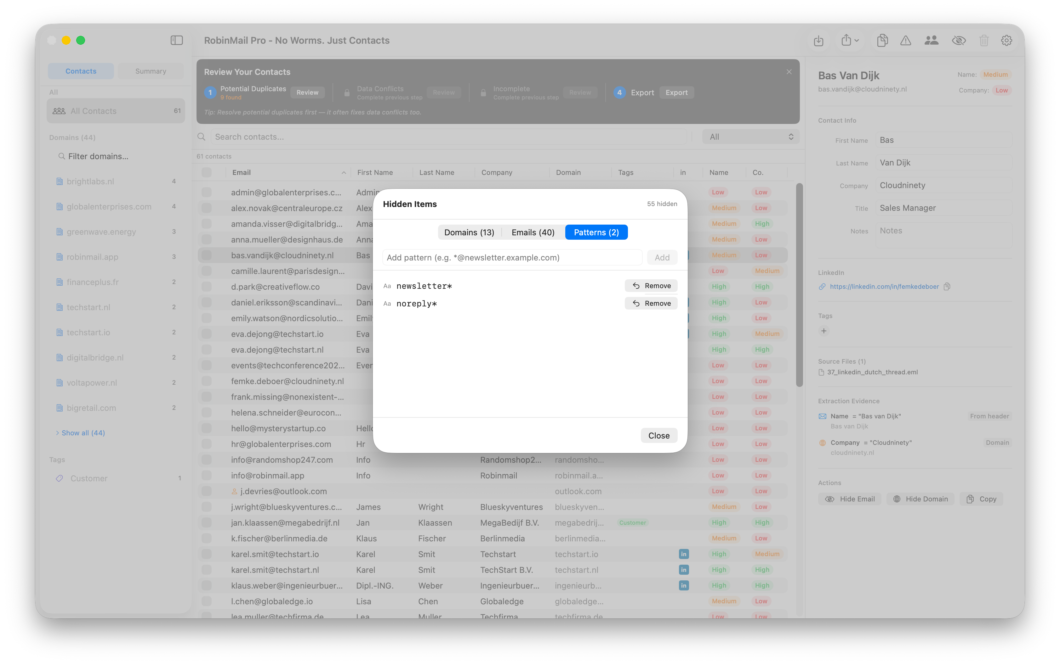 RobinMail settings view